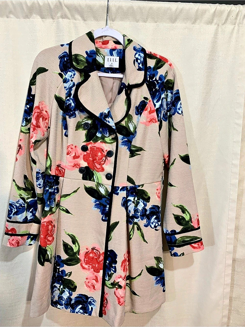 ELLE Floral Blazer in Beige & Blue Size 10 Like New a4/169